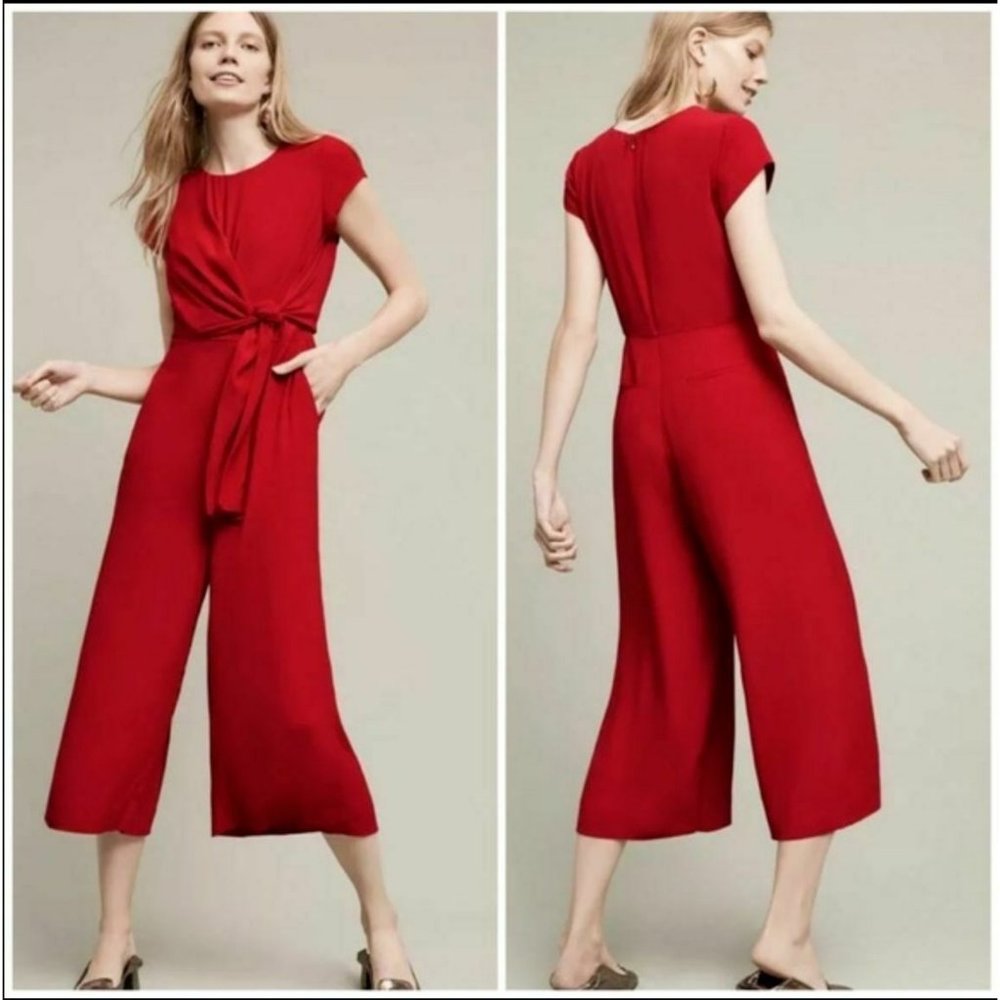 Anthropologie Maeve size 6 Red Wide-Leg Tie Front Jumpsuit